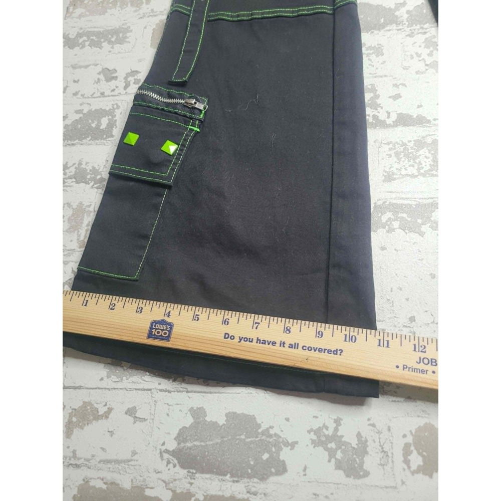 Hot Topic Black and Green Skull Stud Strap Flare Pants Junior's Size 9 Goth Punk - Picture 4 of 9